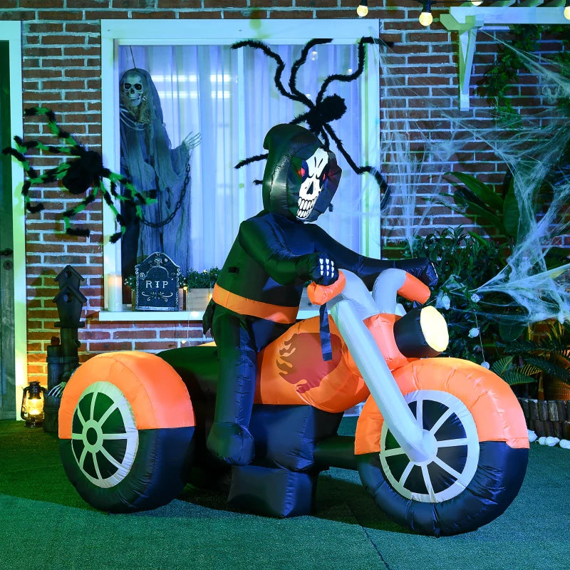 5ft Halloween Inflatable Skull Bike with LED Lights - Outdoor Decoration