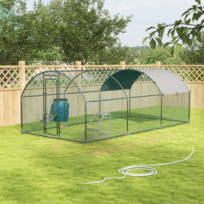 Large Chicken Run with Activity Shelf and Cover, 2.8 x 5.7 x 2m, Green