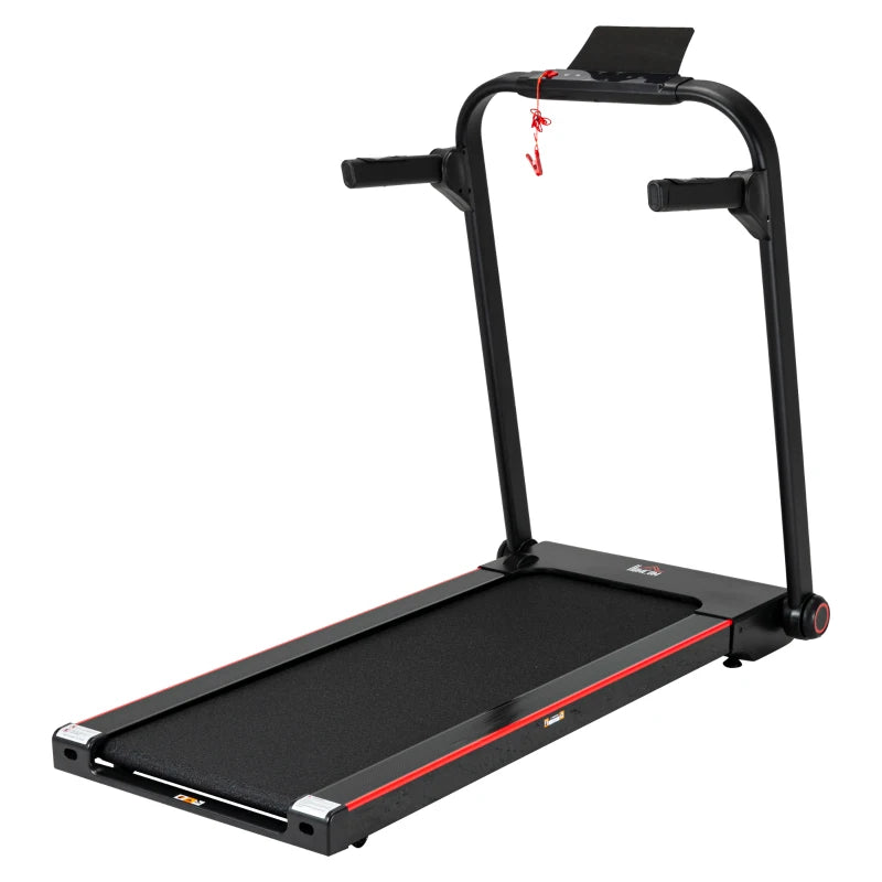 Compact Electric Folding Treadmill, 750W, 1-14km/h Speed, LED Monitor, Safety Button, Phone Holder - Black