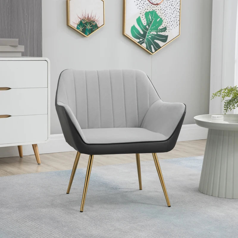 Light Grey Velvet Accent Chair with Golden Steel Legs