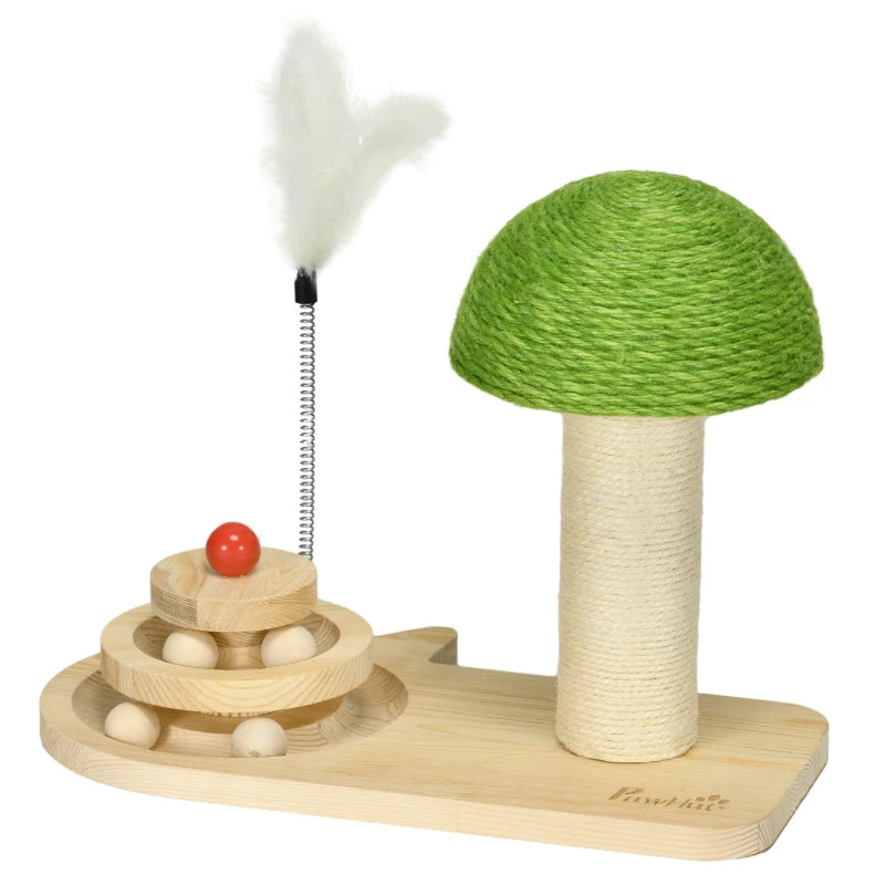 Cat Scratching Post with Toy Balls and Feather - Natural Tone