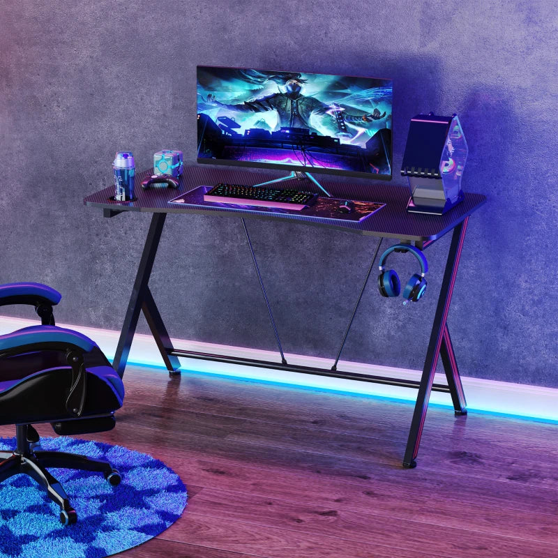 Black Gaming Desk with Cup Holder and Headphone Hook