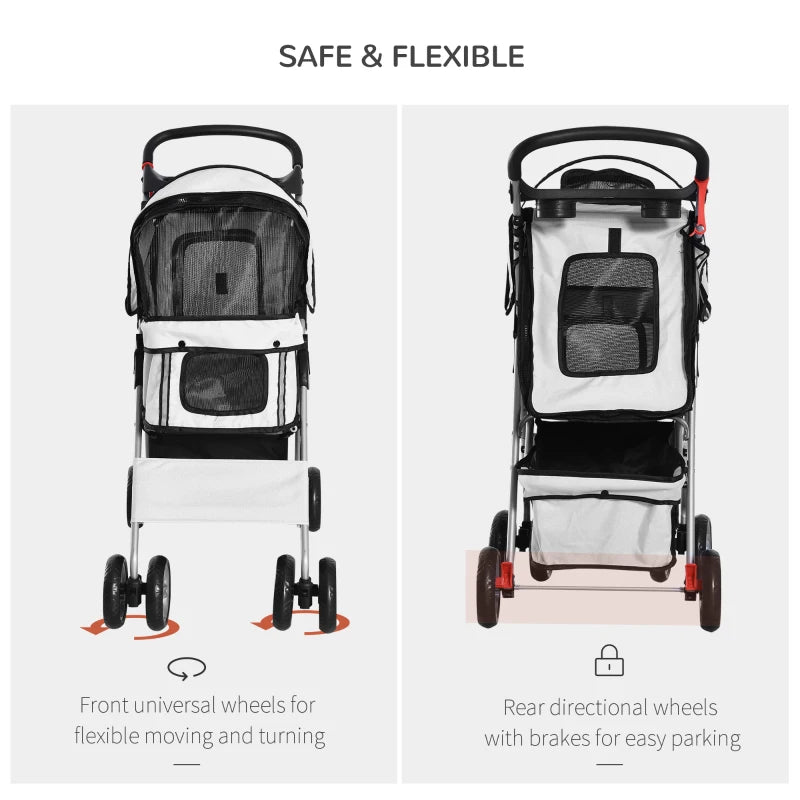 Grey Dog Stroller with Rain Cover for Small Dogs