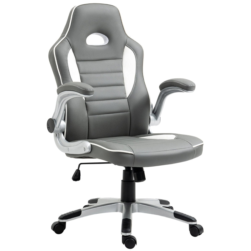 Grey Gaming Office Chair with Flip-up Armrest and Adjustable Height
