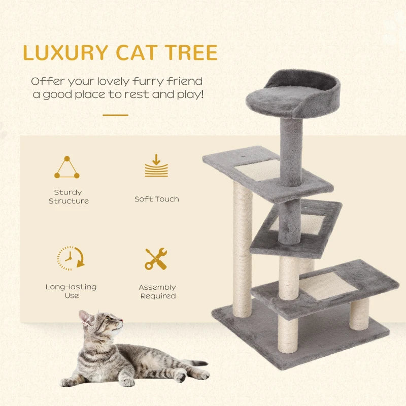 Grey 100cm Cat Tree Climbing Tower Scratching Post