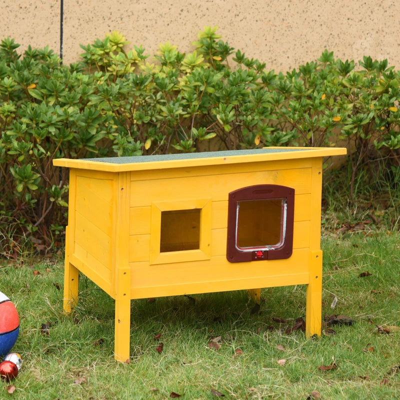 Wooden Outdoor Cat House with Water-Resistant Roof - Grey