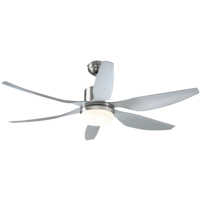 Silver Reversible Ceiling Fan with Light, 6 Blades Indoor Modern LED Remote Control