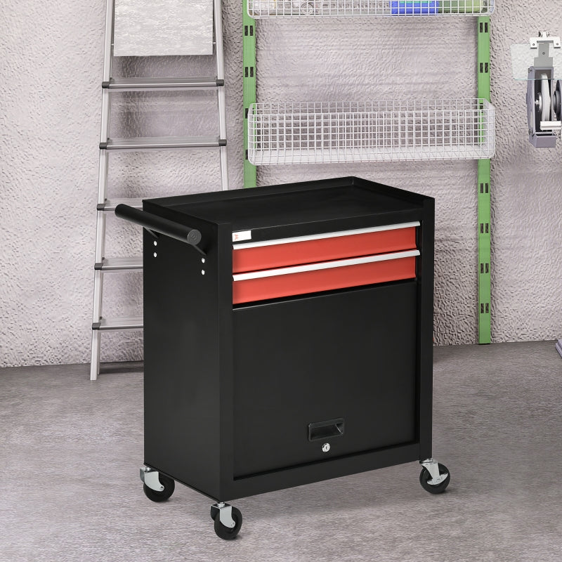 Black 2-Drawer Tool Chest on Wheels with Lockable Cabinet