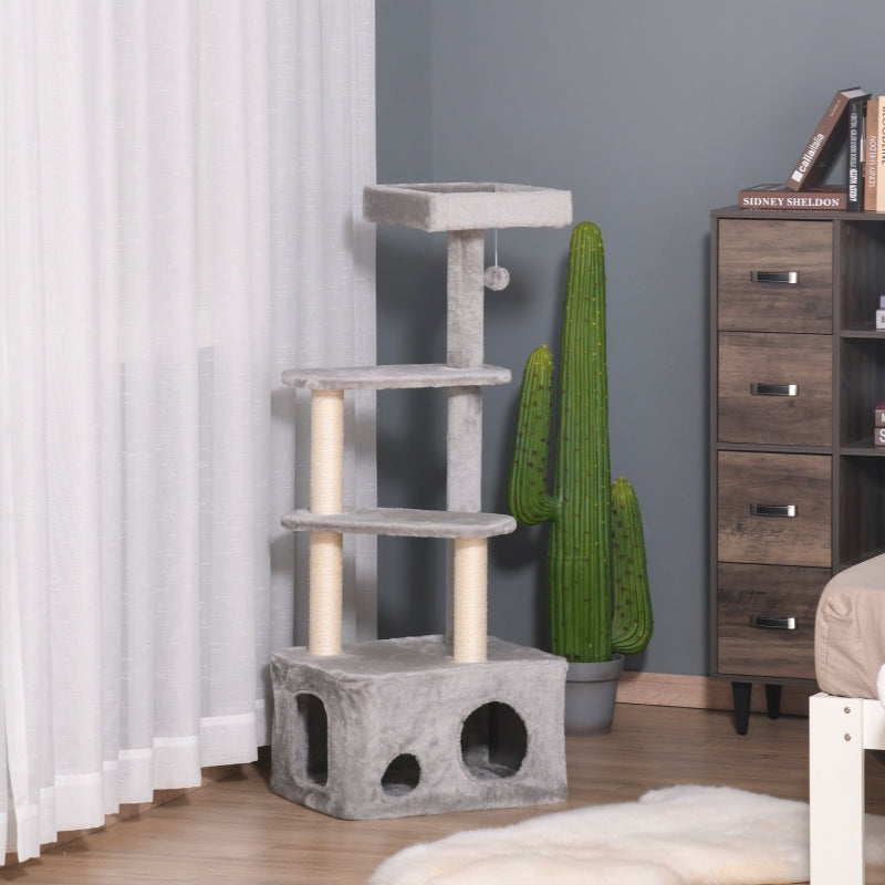 Grey 4-Level Cat Tree Tower with Scratching Post and Perches