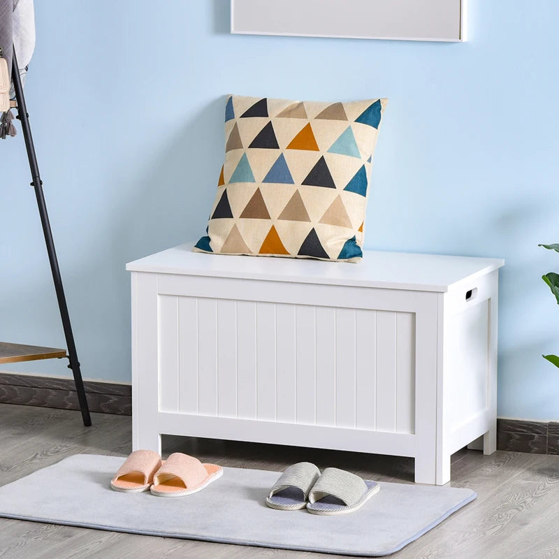 White Lift Top Storage Chest with Safety Hinges - Bedroom Entryway Organizer