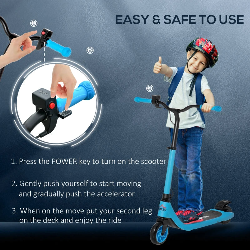 Blue Electric Scooter with 120W Motor, Battery Display, Adjustable Height, Rear Brake - Ages 6+