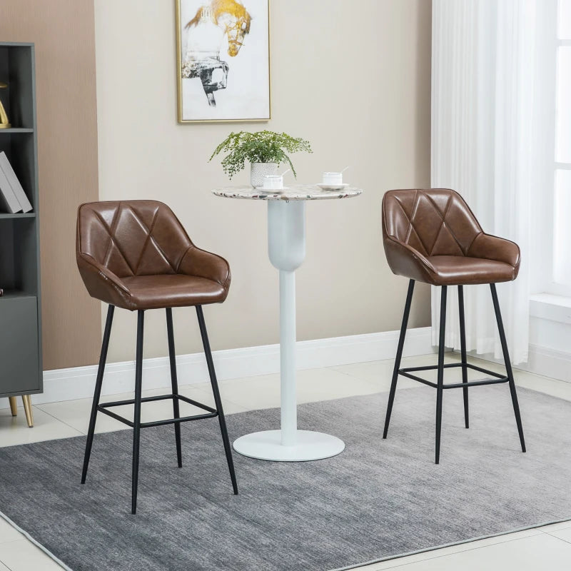 Brown Retro Bar Stools Set of 2 with Backrest and Footrest