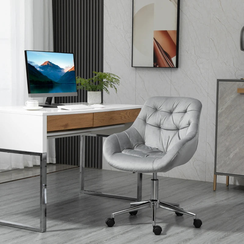 Grey Velvet Ergonomic Home Office Desk Chair with Adjustable Height and Support