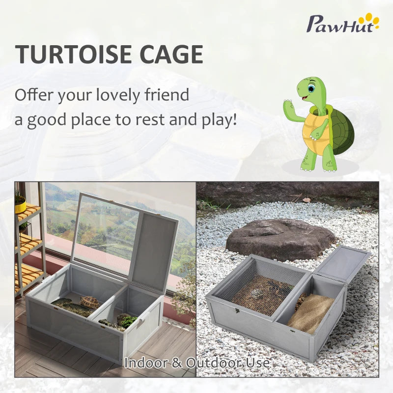 Grey Wood Pet Tortoise House with Two Rooms - 94cm