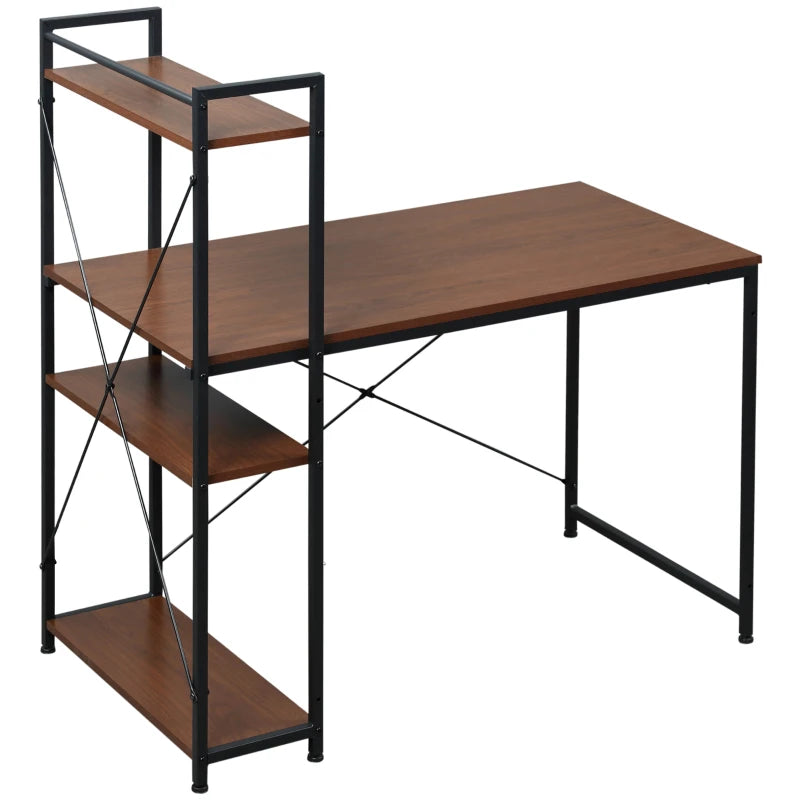 Industrial Walnut and Black Reversible Computer Desk with Storage Shelves
