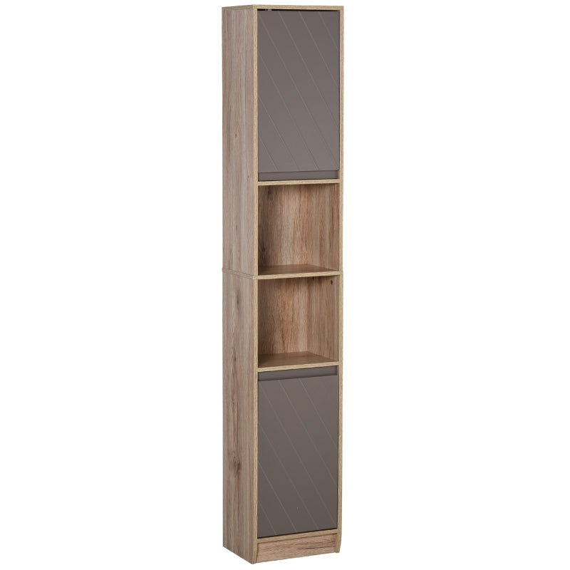 Grey and Brown Freestanding Bathroom Storage Cabinet with 2 Cupboards and 2 Compartments