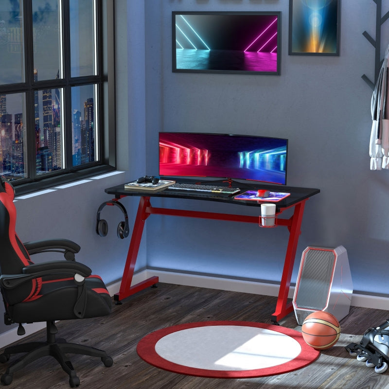 Red Gaming Desk with Cup Holder and Cable Organizer