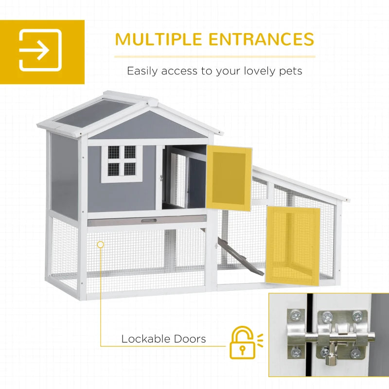 Grey Two-Tier Rabbit Hutch with Sunlight Panel Roof & Slide-Out Tray