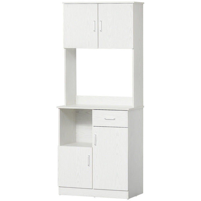 White Freestanding Kitchen Storage Cabinet with Microwave Counter