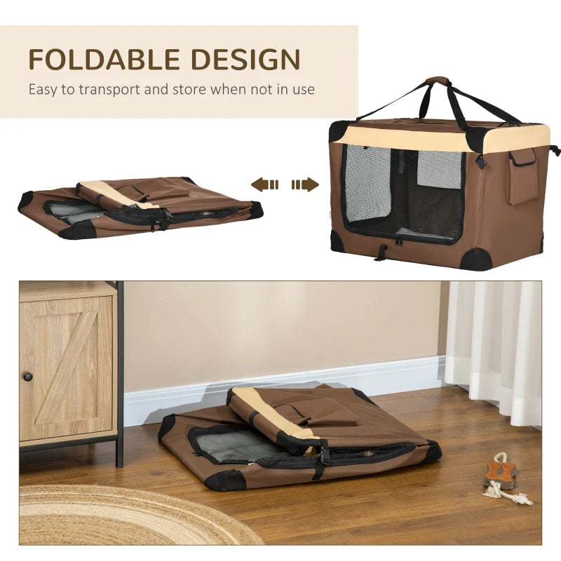 Foldable Pet Carrier with Cushion for Medium Pets - Brown