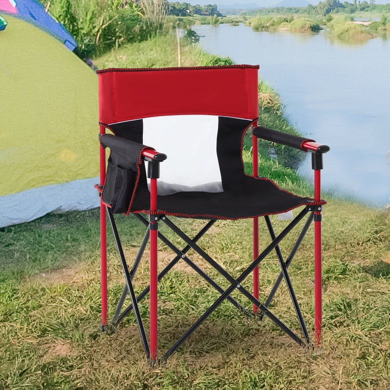 Red Folding Camping Chair with Cup Holder and Phone Pocket