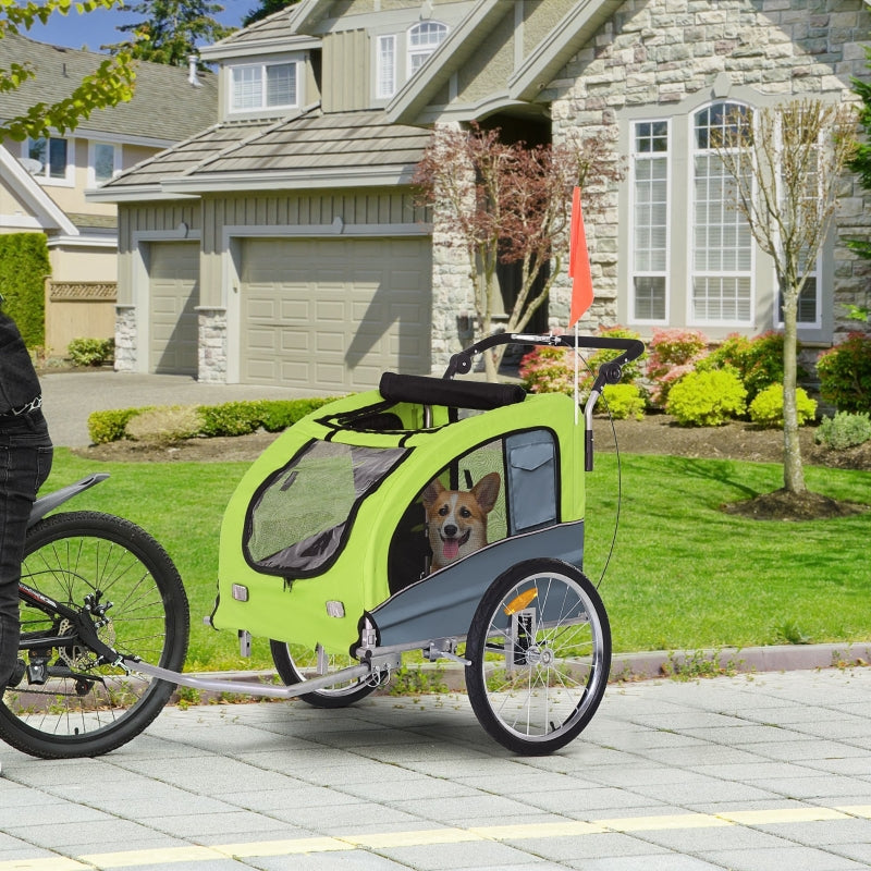 Green Dog Bike Trailer with 360° Rotatable Wheels