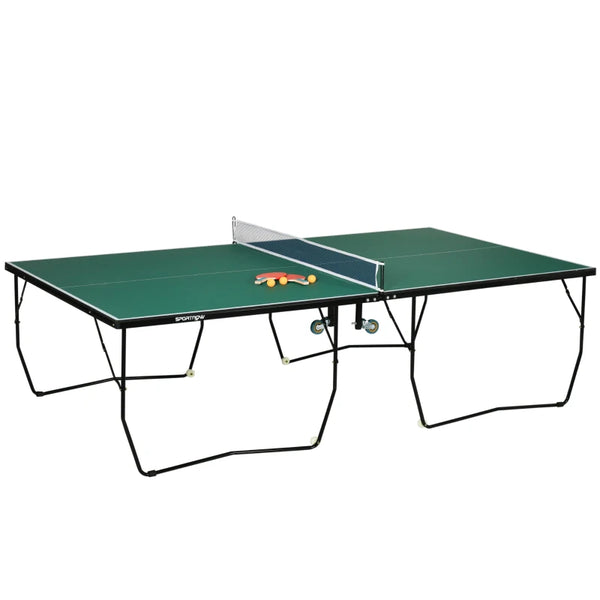 9FT Green Folding Table Tennis Table with 8 Wheels - Indoor Use