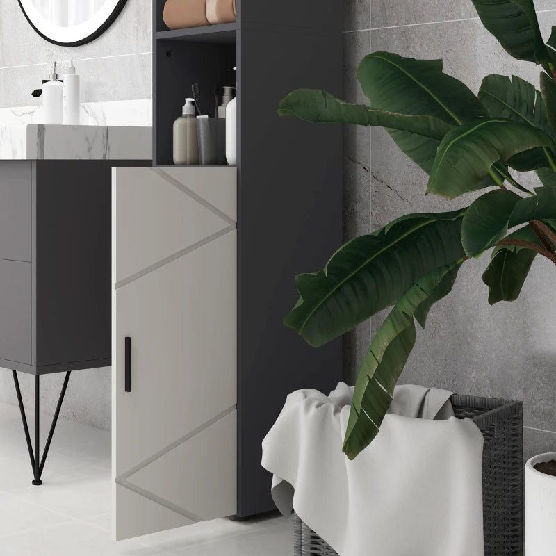 Grey Tall Bathroom Storage Cabinet with Open Shelves