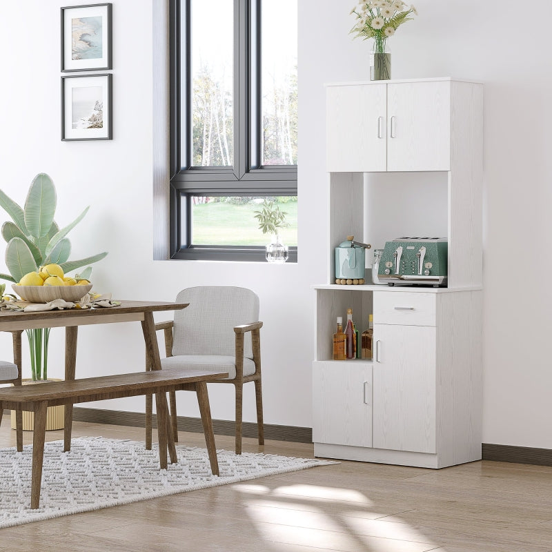 White Freestanding Kitchen Storage Cabinet with Microwave Counter