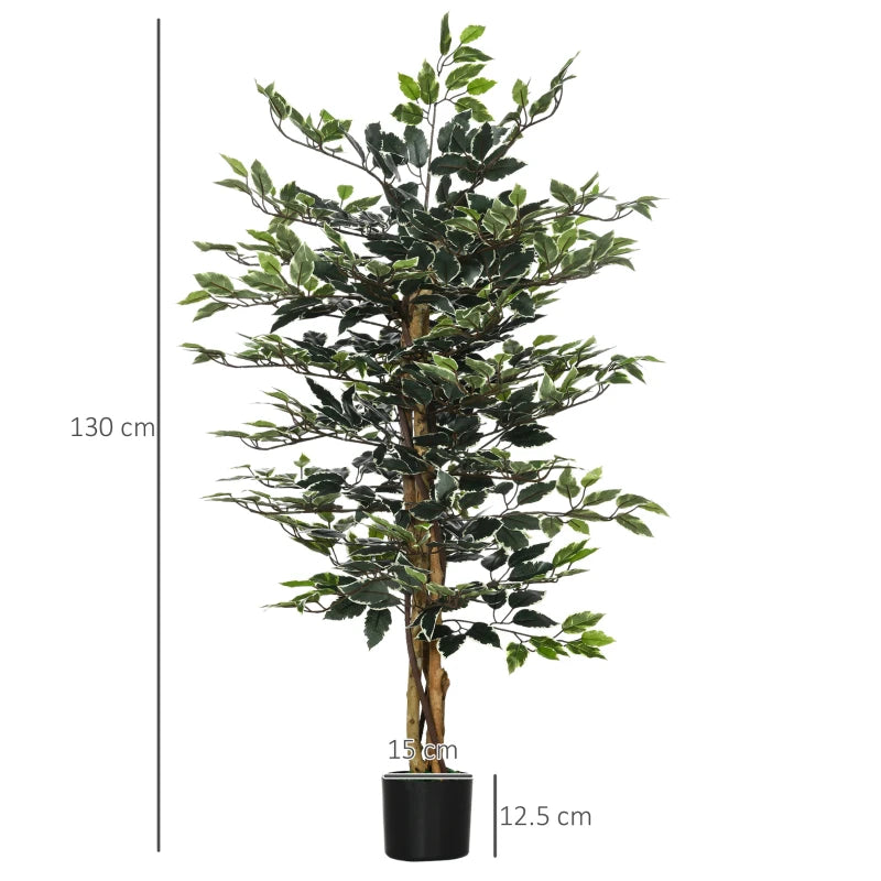 130cm Tall Artificial Ficus Tree Set, Lifelike Leaves, Indoor Outdoor Decor, Green