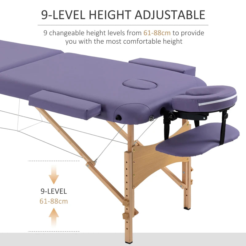 Portable Purple Massage Table with Carry Bag and Wooden Frame