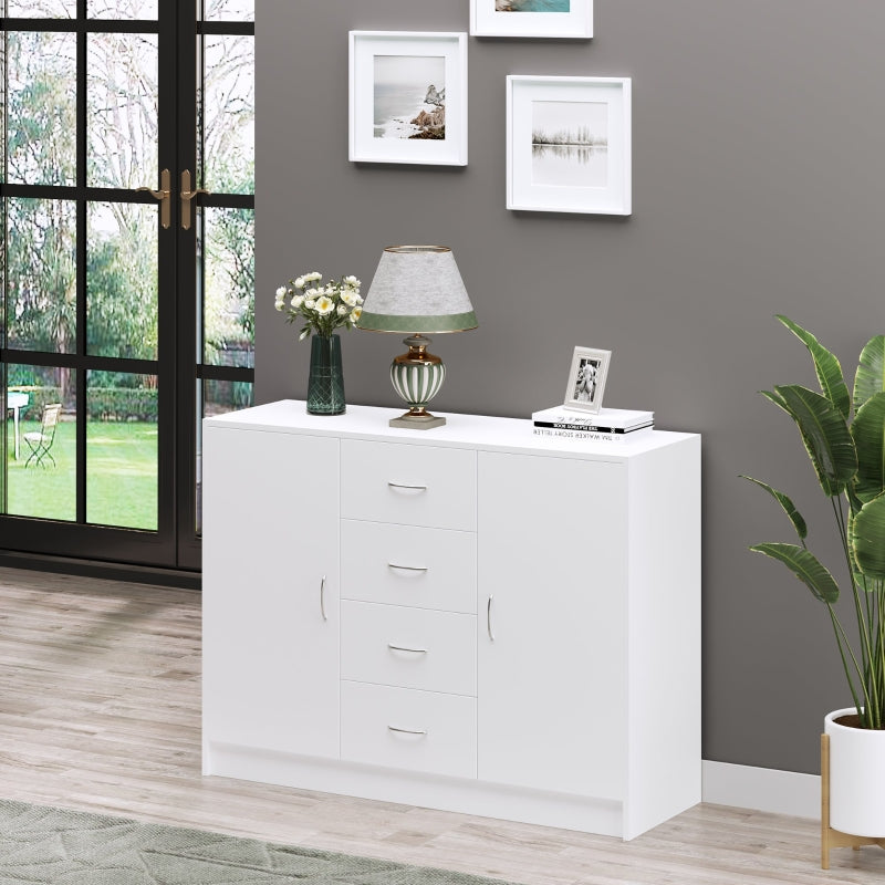 White Four-Drawer Storage Cabinet with Two Doors for Kitchen & Living Room