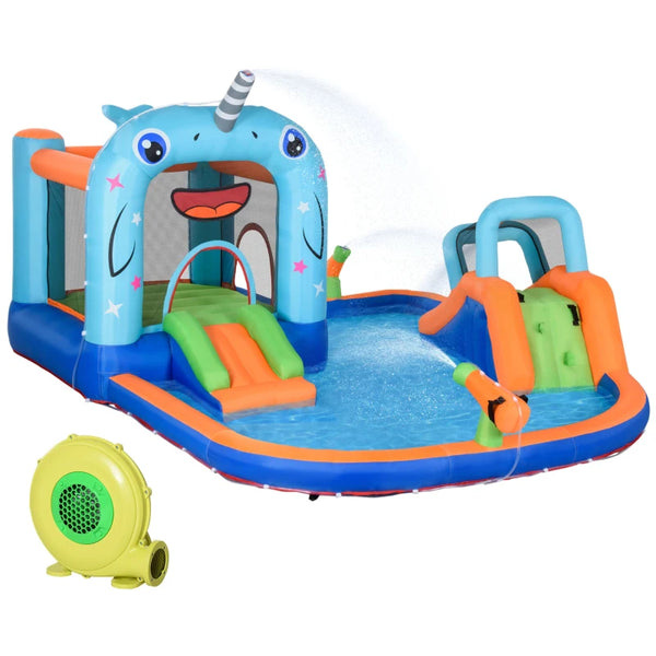 Narwhal Blue Kids Inflatable Bouncy Castle Set