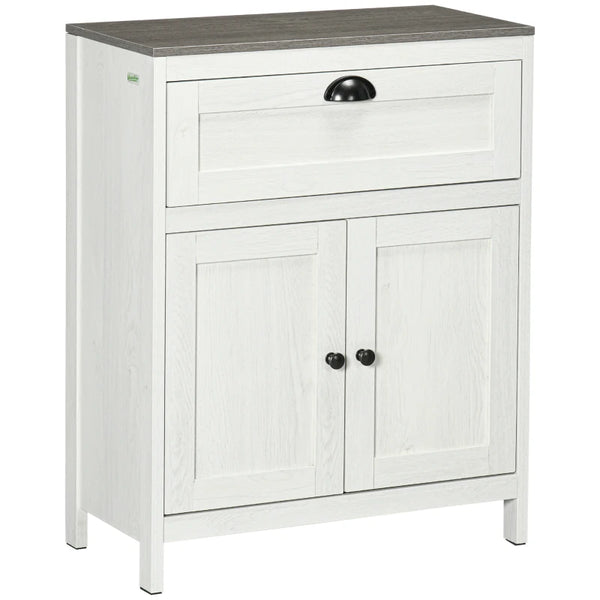 White Bathroom Storage Cabinet with Drawer and Double Doors