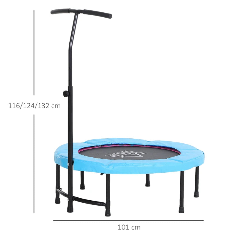 Blue Adjustable Handle Trampoline Rebounder for Kids and Adults