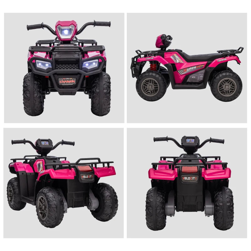 Kids Pink 12V Ride-On Quad Bike with Music and LED Headlights