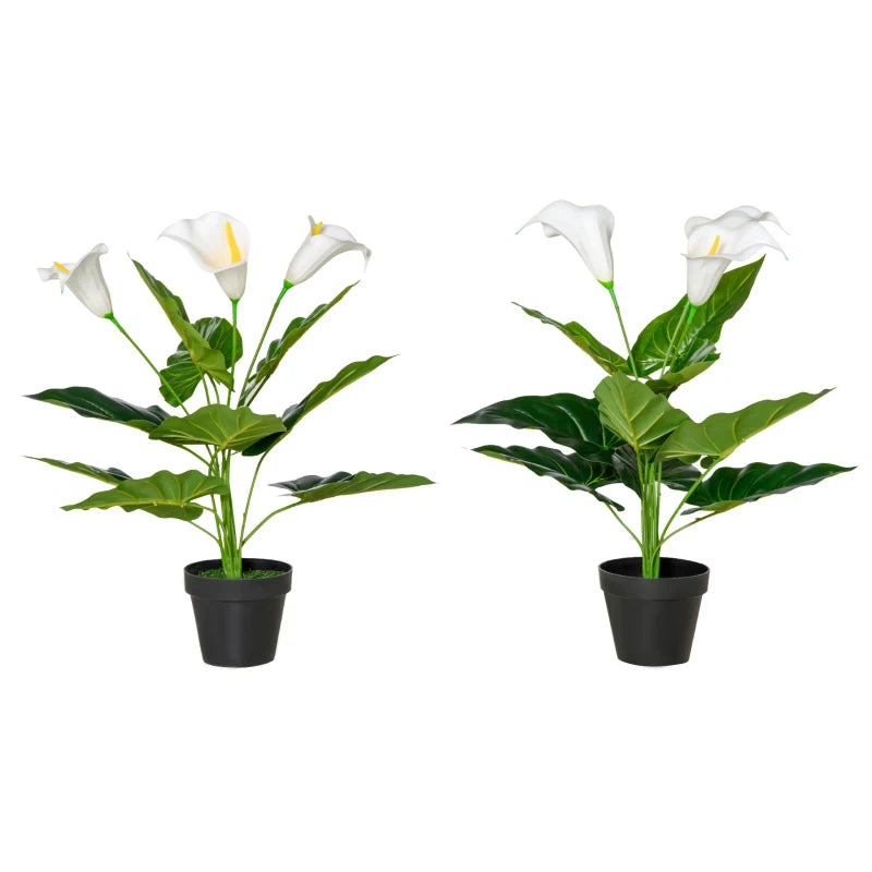 Set of 2 Realistic Calla Lily Flowers in White, Faux Decorative Plants, 55cm