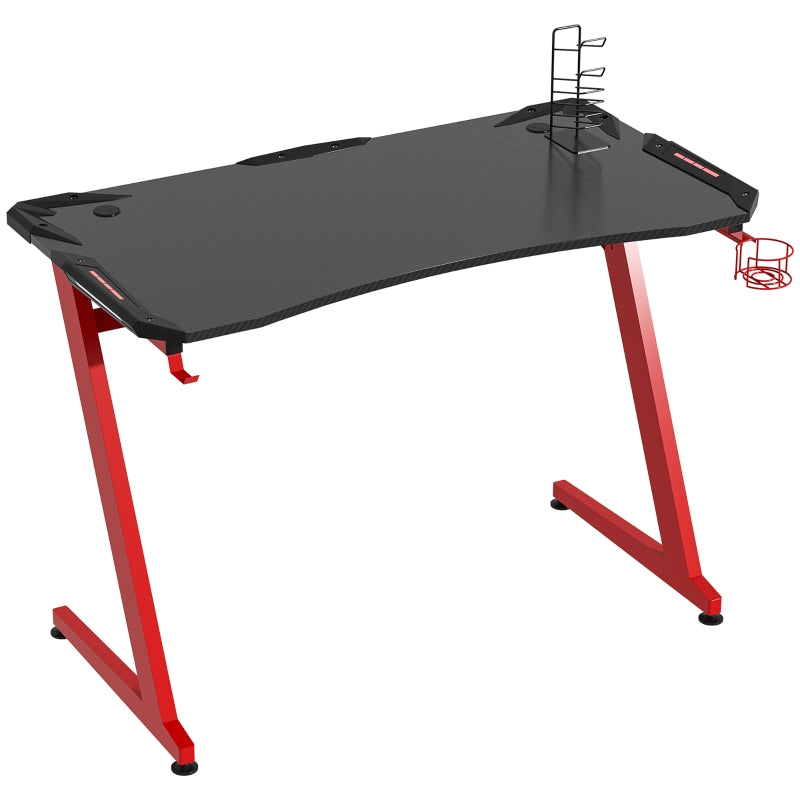 Carbon Fibre Gaming Desk, Black/Red, 122 x 66 cm