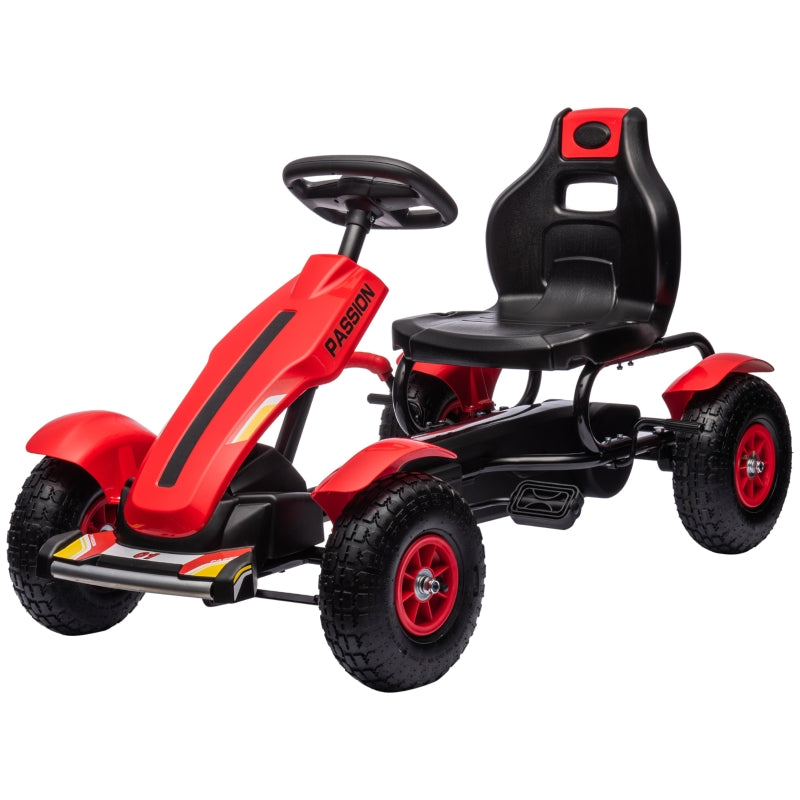 Red Kids Pedal Go Kart with Adjustable Seat and Handbrake