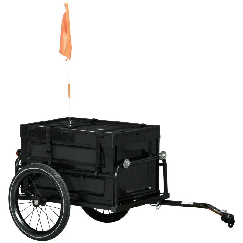 Black Steel Frame Bike Trailer Storage Box - 65L Capacity