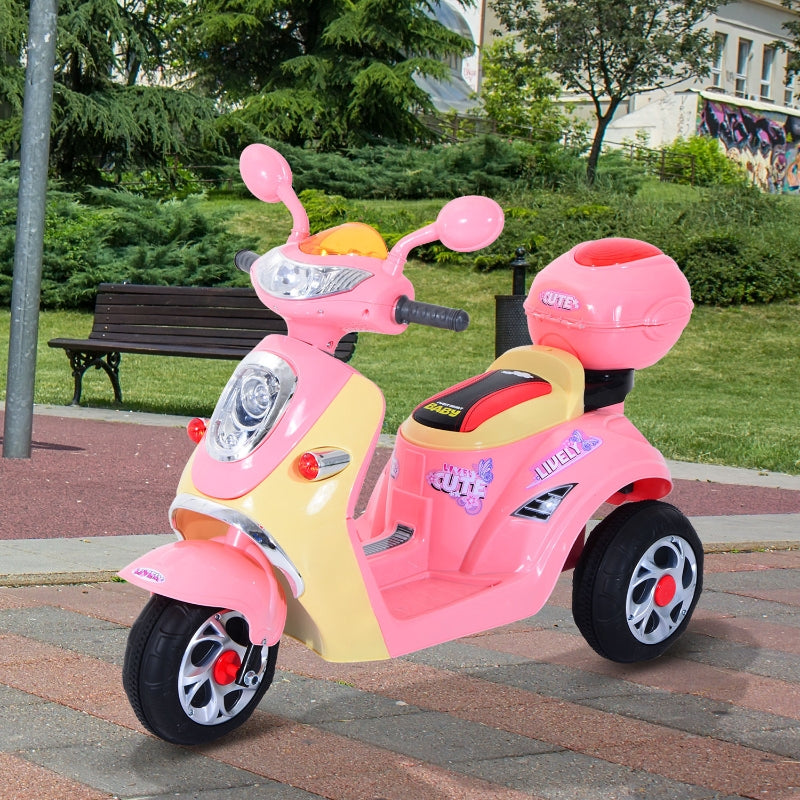 Kids Pink Electric Motorbike Toy Car with Headlight and Music - 6V