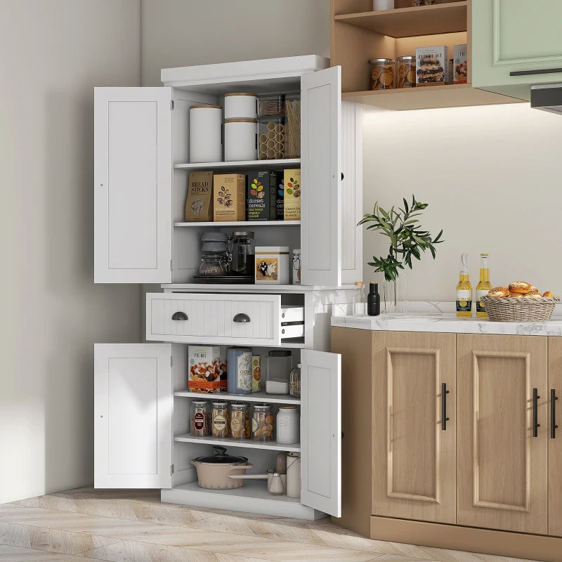 White Freestanding Kitchen Storage Cabinet with Drawer and Doors