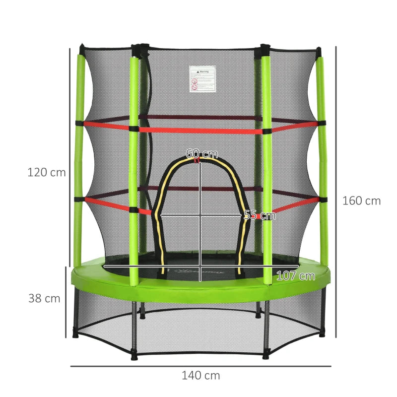 Green Kids Trampoline with Enclosure Net - 5.2FT Indoor Bouncer for Ages 3-6