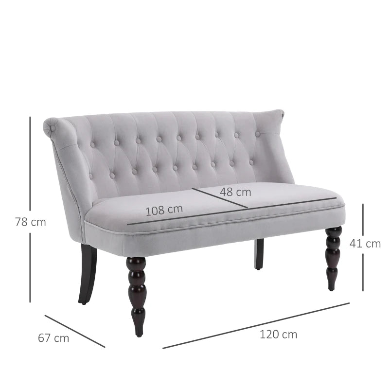 Grey Wood Frame Loveseat Sofa with Vintage Design