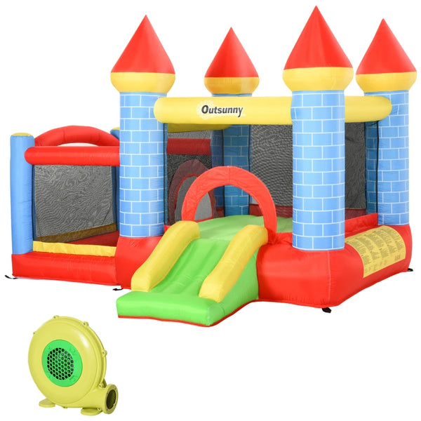 Kids Inflatable Bounce Castle with Trampoline, Slide, Pool & Basket - Blue