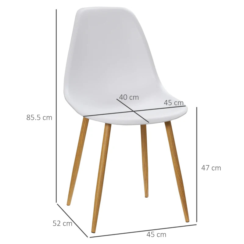 Set of 4 White Modern Dining Chairs with Steel Legs