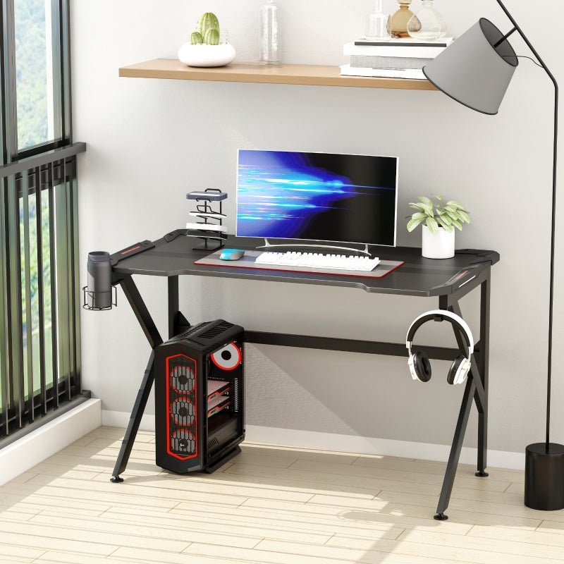 Adjustable Gaming Desk with Cup Holder and Headphone Hook - Black