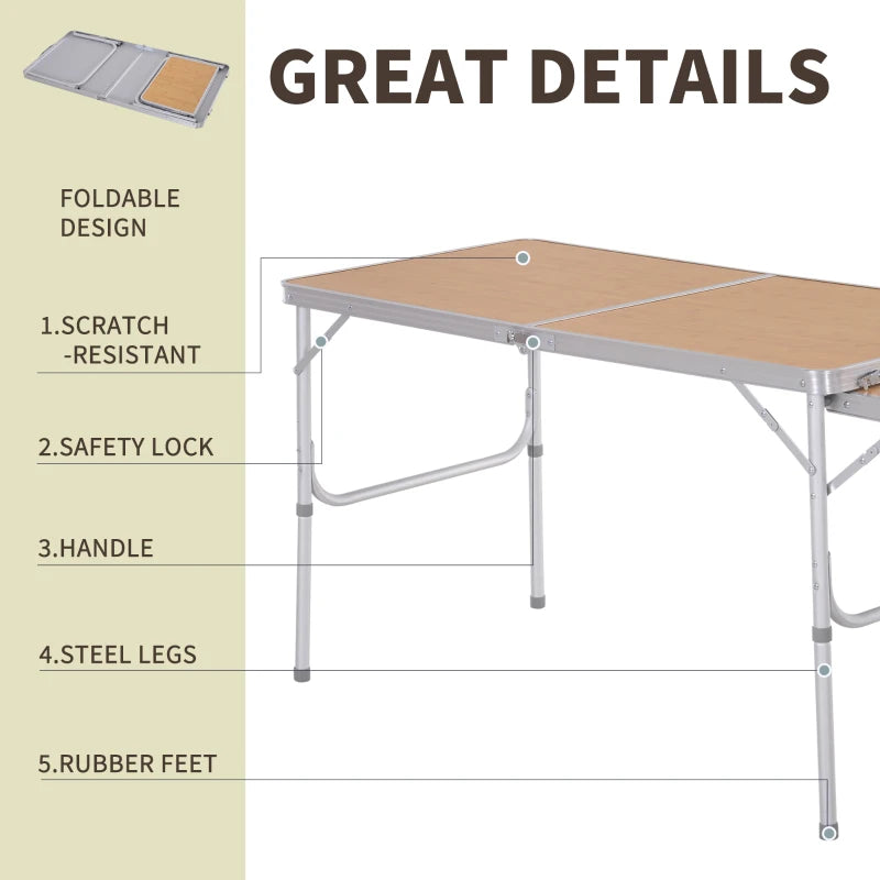 Silver 4ft Folding Outdoor Table with Aluminium Frame and MDF Top