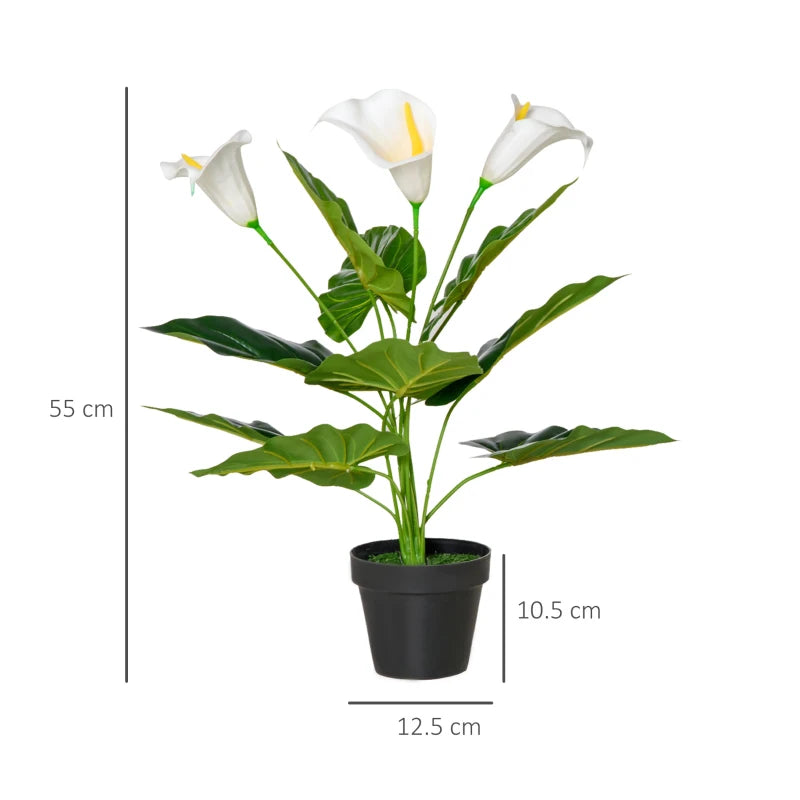 Set of 2 Realistic Calla Lily Flowers in White, Faux Decorative Plants, 55cm