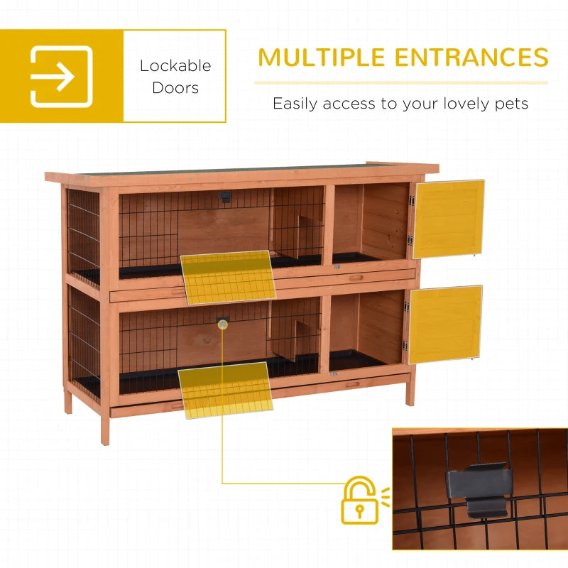 Orange Outdoor Rabbit Hutch with No-Leak Trays, Divider - 136 x 50 x 93cm